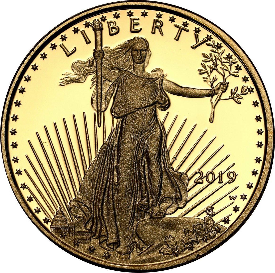 USA. Złote 5 $ dolarów 2019 Orzeł (Eagle) - LUSTRZANY – 1/10 uncji złota