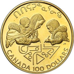 Kanada Elżbieta II 100 dolarów 1990 Dzieci 1/4 uncji złota st. L-
