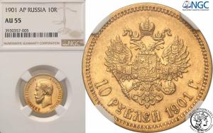 Rosja 10 rubli 1901 AP NGC AU55
