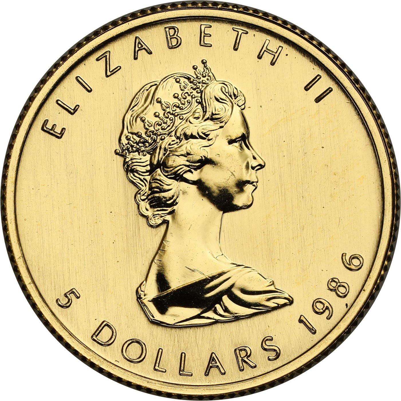 Kanada 5 dolarów 1986 liść klonowy 1/10 uncji złota
