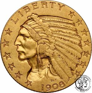 USA 5 dolarów 1908 Philadelphia Indianin st. 2+