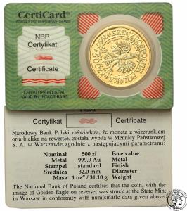 Polska III RP 500 złotych 1997 Orzeł Bielik (1 uncja złota) st. 1