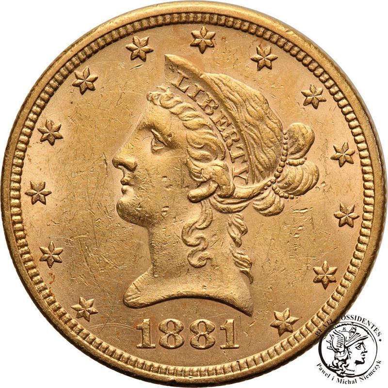 USA 10 dolarów głowa 1881 st. 1-/2+