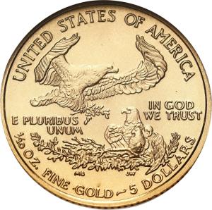 USA. Złote 5 dolarów 2006 Orzeł (Eagle) 1/10 uncji złota NGC MS69 PIERWSZE BICIE