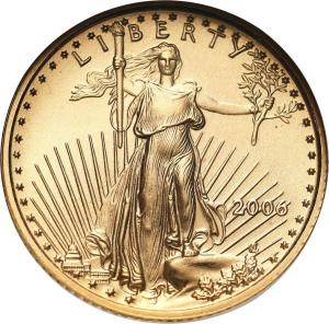 USA. Złote 5 dolarów 2006 Orzeł (Eagle) 1/10 uncji złota NGC MS69 PIERWSZE BICIE