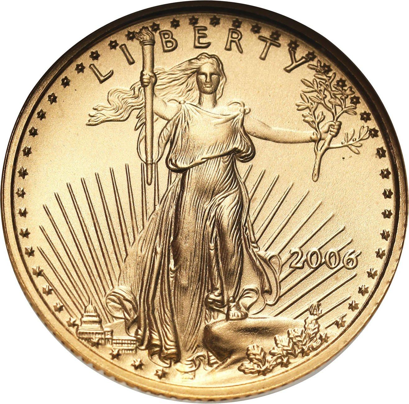 USA. Złote 5 dolarów 2006 Orzeł (Eagle) 1/10 uncji złota NGC MS69 PIERWSZE BICIE