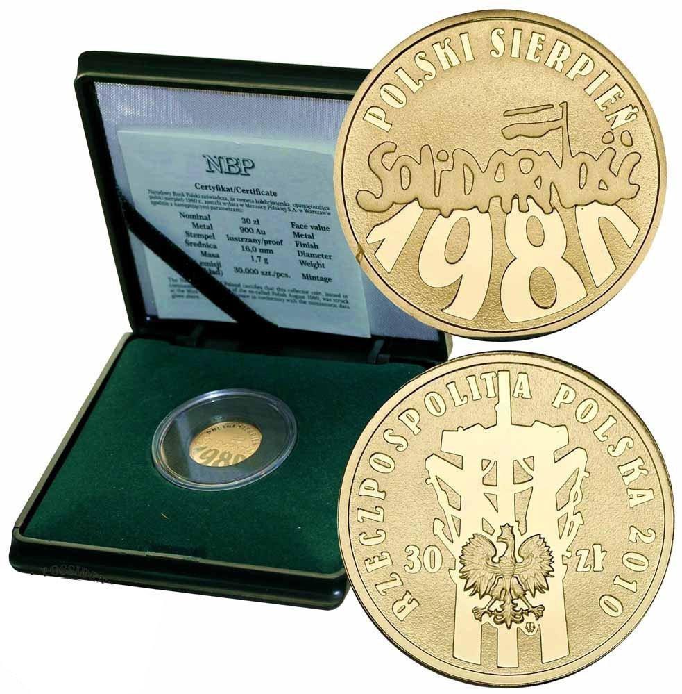 Polska. 30 złotych 2010 Polski Sierpień 1980 Solidarność - ZŁOTO