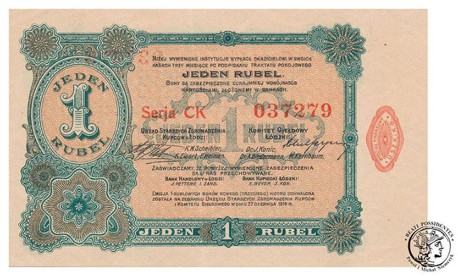 Łódź 1 rubel 1916  - ser CK - st.1-/2+