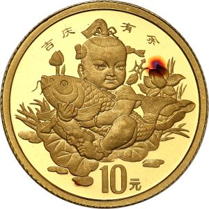 Chiny 10 Yuan 1997 karp szczęścia 1/10 uncji złota st.L