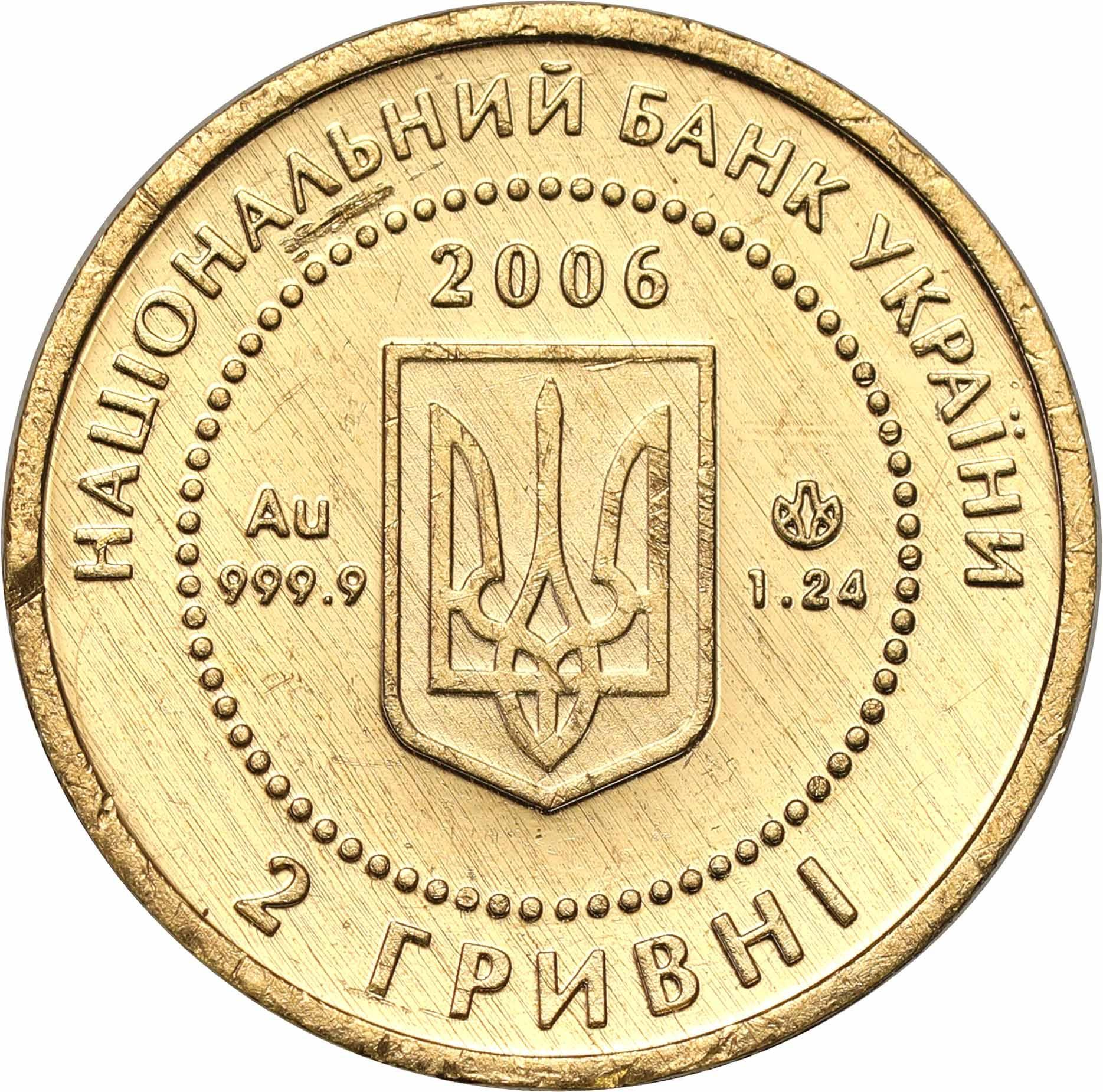 Ukraina 2 hrywny 2006 Jeż 1/25 uncji czystego złota st. L