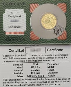 Polska III RP 50 złotych 2012 Orzeł Bielik (1/10 uncji złota) st.1