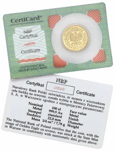 Polska. 100 złotych 1996 Orzeł Bielik – 1/4 UNCJI ZŁOTO