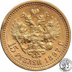 Rosja 15 Rubli 1897 odmiana wąska Mikołaj II st. 1-