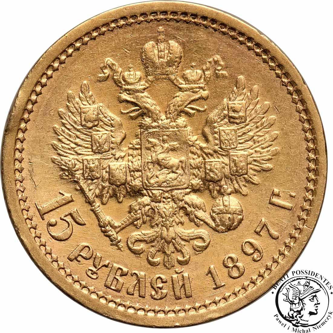 Rosja 15 Rubli 1897 odmiana wąska Mikołaj II st. 1-