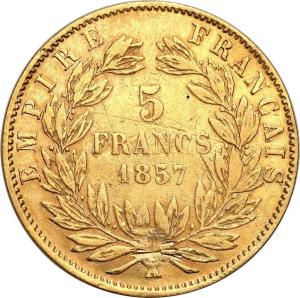 Francja. Napoleon III. 5 franków 1857 A Paryż