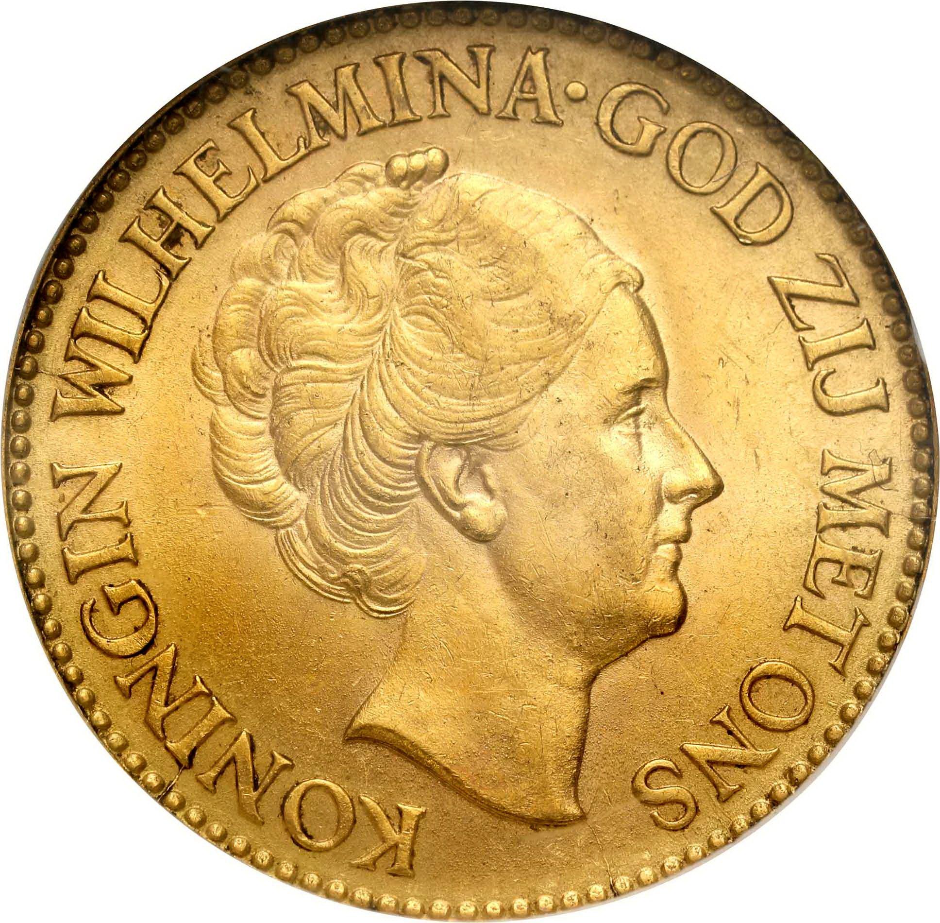 Holandia. Wilhelmina 10 Guldenów 1932 GCN MS63