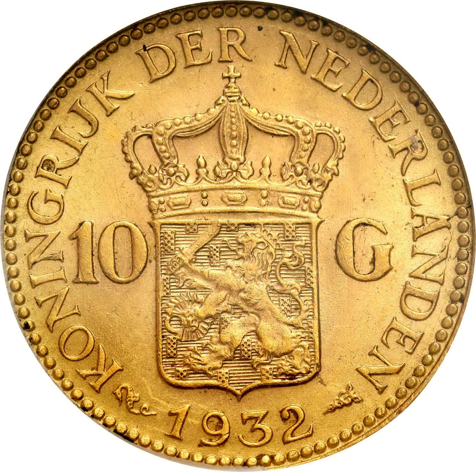 Holandia. Wilhelmina 10 Guldenów 1932 GCN MS63
