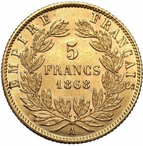 Francja. Napoleon III. 5 franków 1868 A Paryż