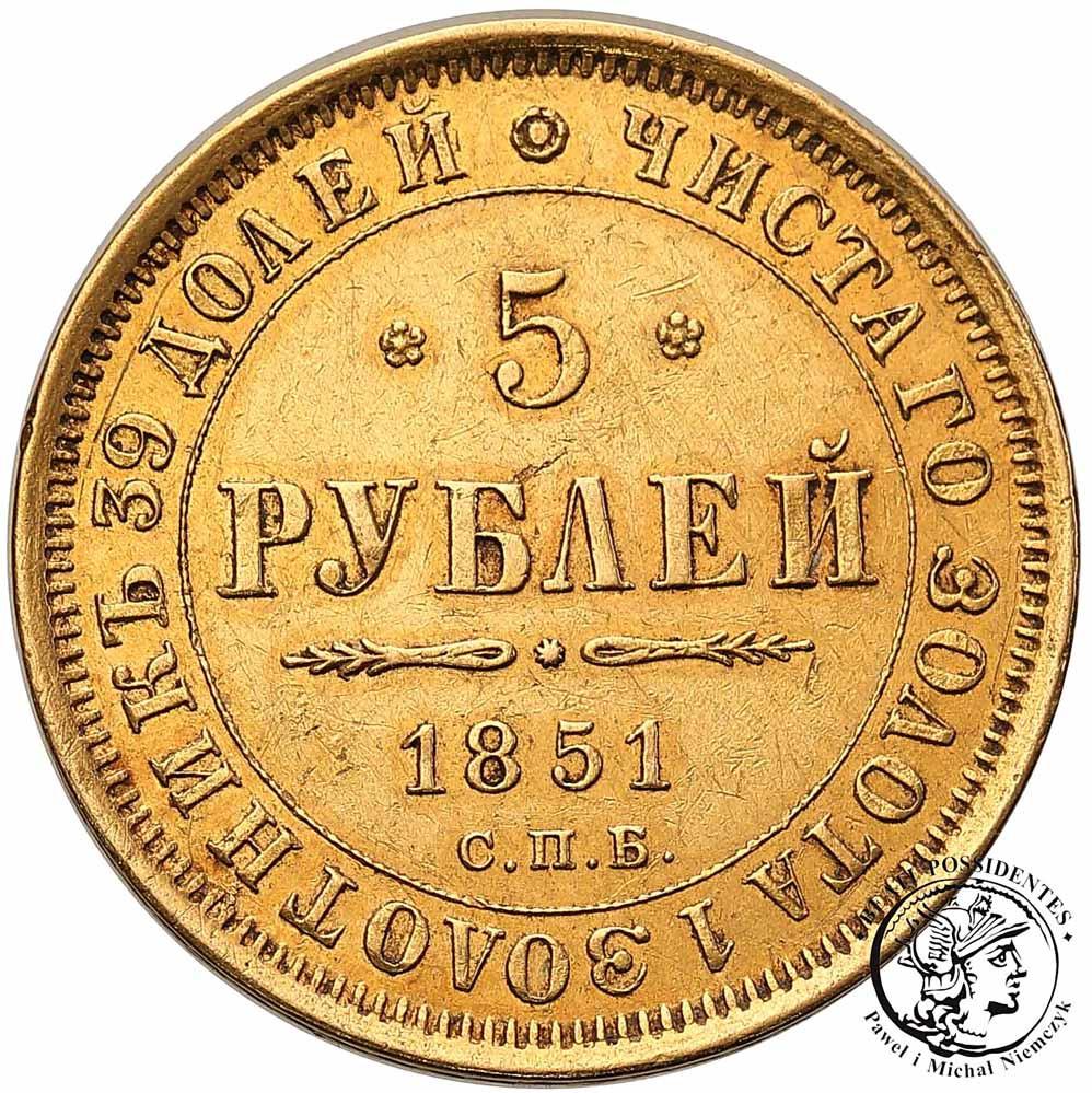 Rosja Mikołaj I 5 Rubli 1851 AG Petersburg st.2/2-