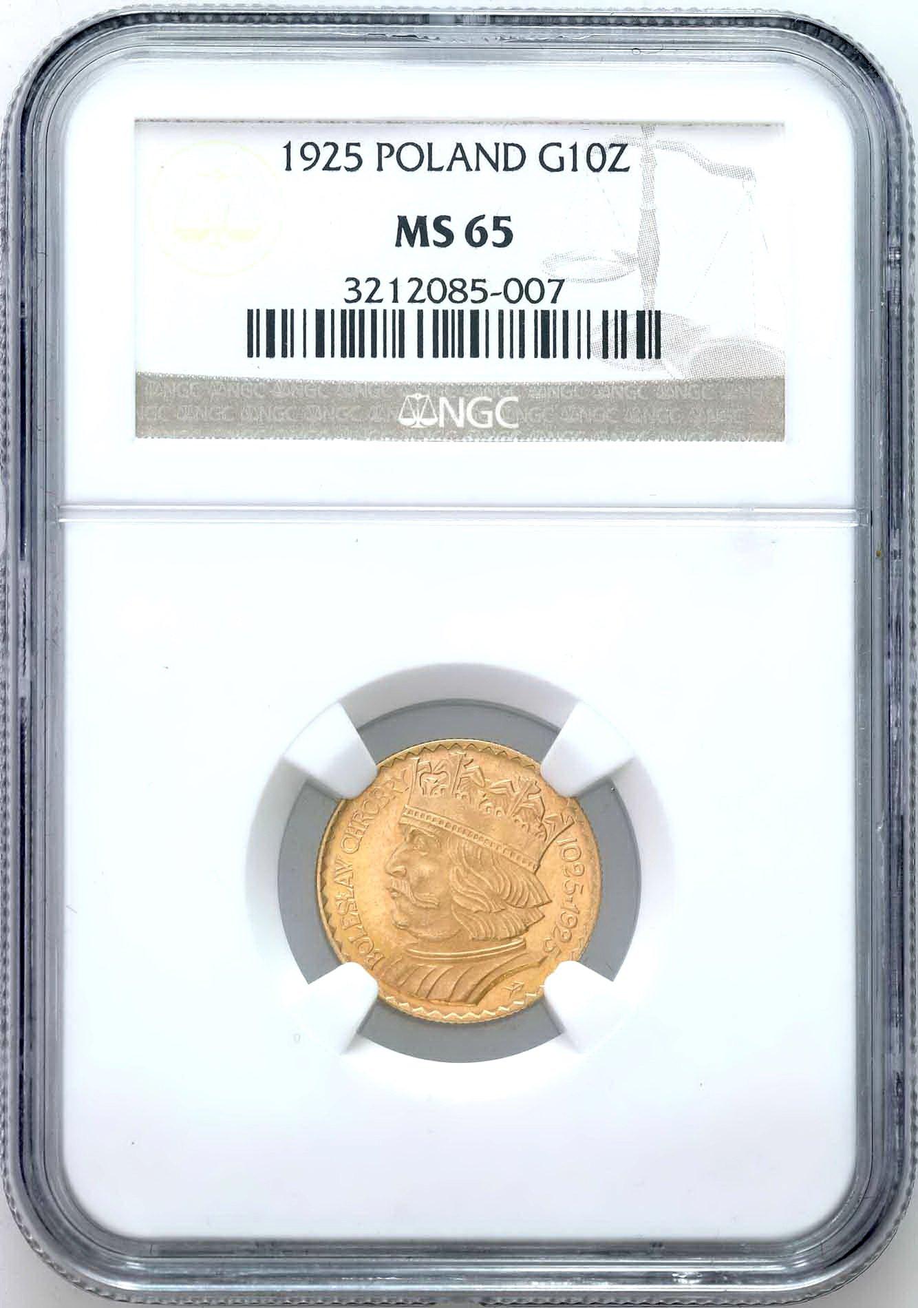 II RP. 10 złotych 1925 Bolesław Chrobry NGC MS65 - PIĘKNY