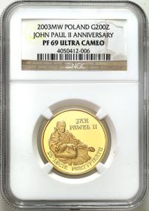 200 złotych 2003 Jan Paweł II 25 lat Pontyfikatu NGC PF69 ULTRA CAMEO