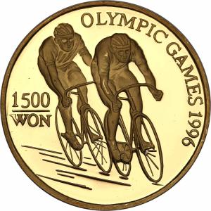 Korea Północna 1500 won 1996 Olimpiada kolarze - RZADKIE