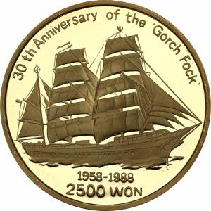 Korea Południowa 2500 won 1988 STATEK - Nakład 500 sztuk - 1/2 uncji złota