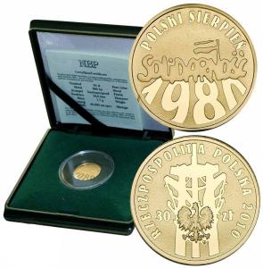 Polska. 30 złotych 2010 Polski Sierpień 1980 Solidarność - ZŁOTO