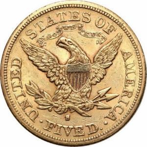 USA. Złote 5 dolarów 1880 S Liberty - San Francisco