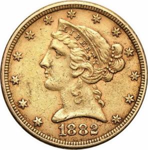 USA. Złote 5 dolarów 1882 Liberty - Filadelfia