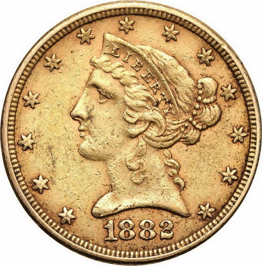 USA. Złote 5 dolarów 1882 Liberty - Filadelfia