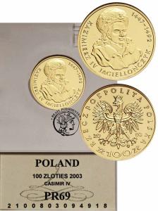 Polska III RP 100 złotych 2003 Kazimierz Jagiellończyk GCN PR69