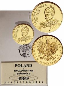 Polska III RP 100 złotych 1998  Zygmunt III Waza GCN PR69