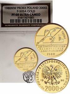 Polska PRL PRÓBA Złoto 2 000 zł 1980 Lake Placid NGC PF68 Ultra Cameo