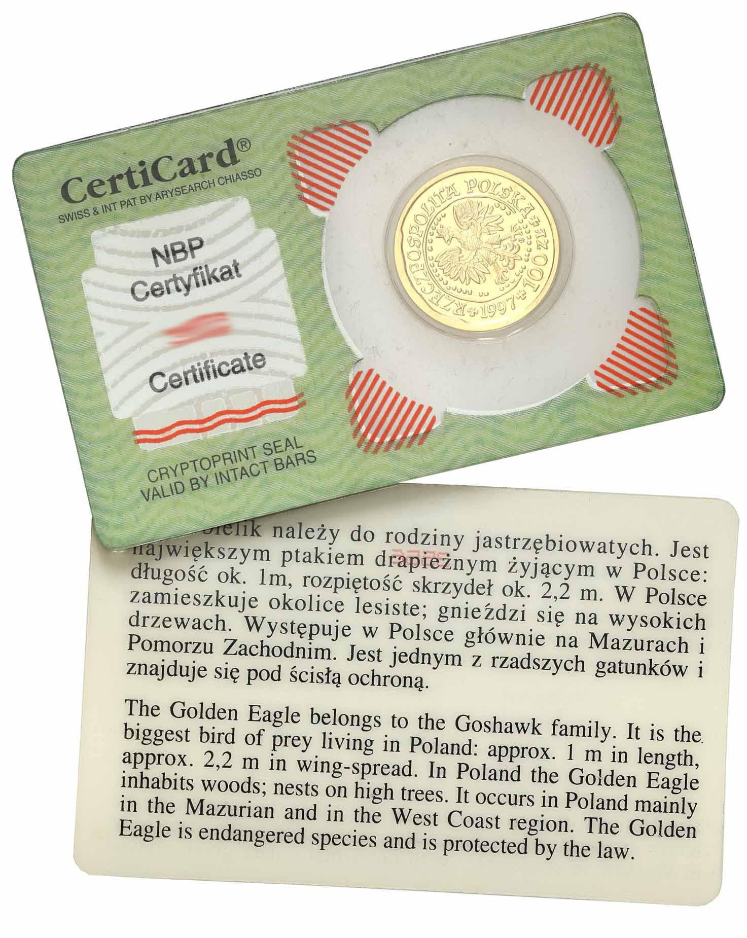 Polska. Złote 100 złotych 1997 Orzeł Bielik - 1/4 uncji złota