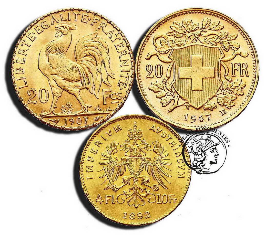Szwajcaria Francja 10 Franków różne lata st. 2/2+