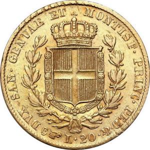 Włochy. Sardynia 20 Lirów 1839 Orzeł