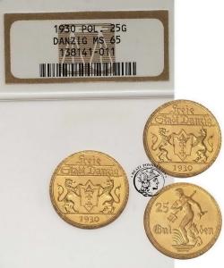 Wolne Miasto Gdańsk 25 Guldenów 1930 NGC MS65