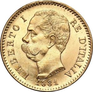 Włochy. Umberto I 20 Lirów 1881 - PIĘKNE