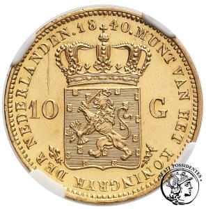 Holandia 10 Guldenów 1840 Willem (1815-1840) NGC UNC Details