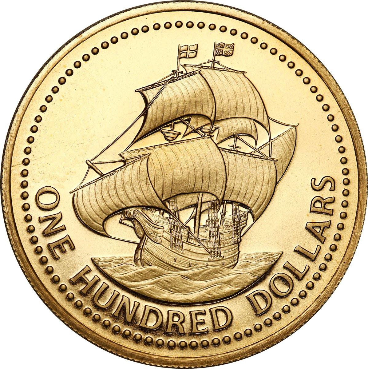 Barbados. Elżbieta II 100 dolarów 1975 - LUSTRZANKA