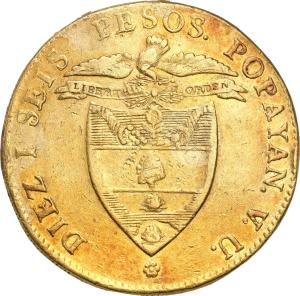 Kolumbia. Nueva Granada 16 Pesos 1841 VU, Popayan