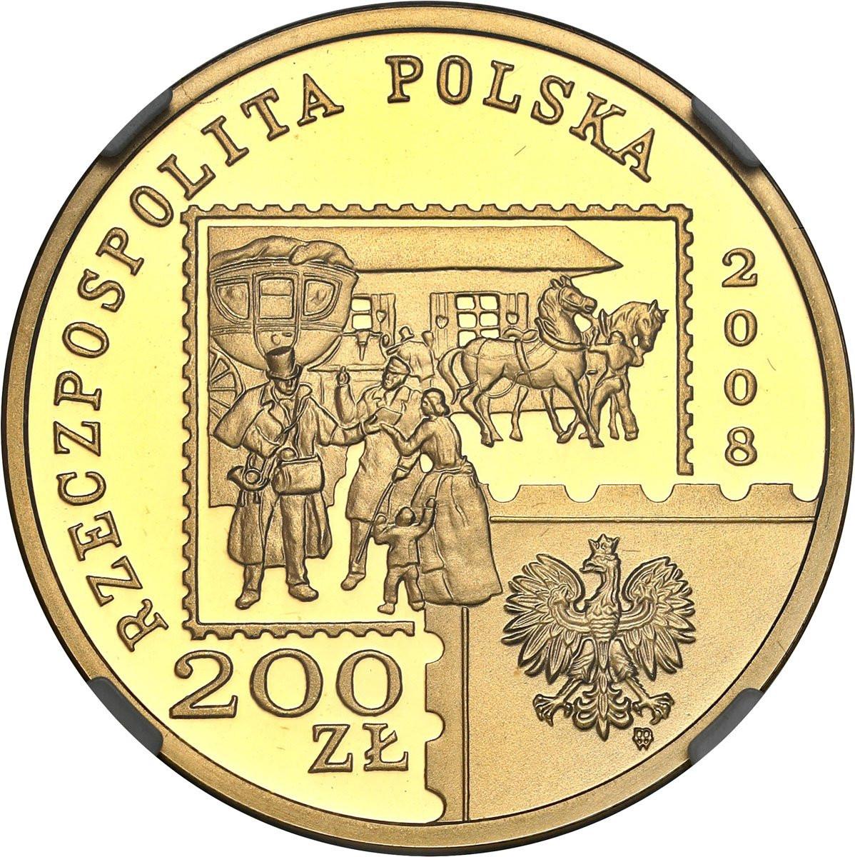 200 złotych 2008 450 Lat Poczty Polskiej NGC PF70 ULTRA CAMEO (MAX NOTA)