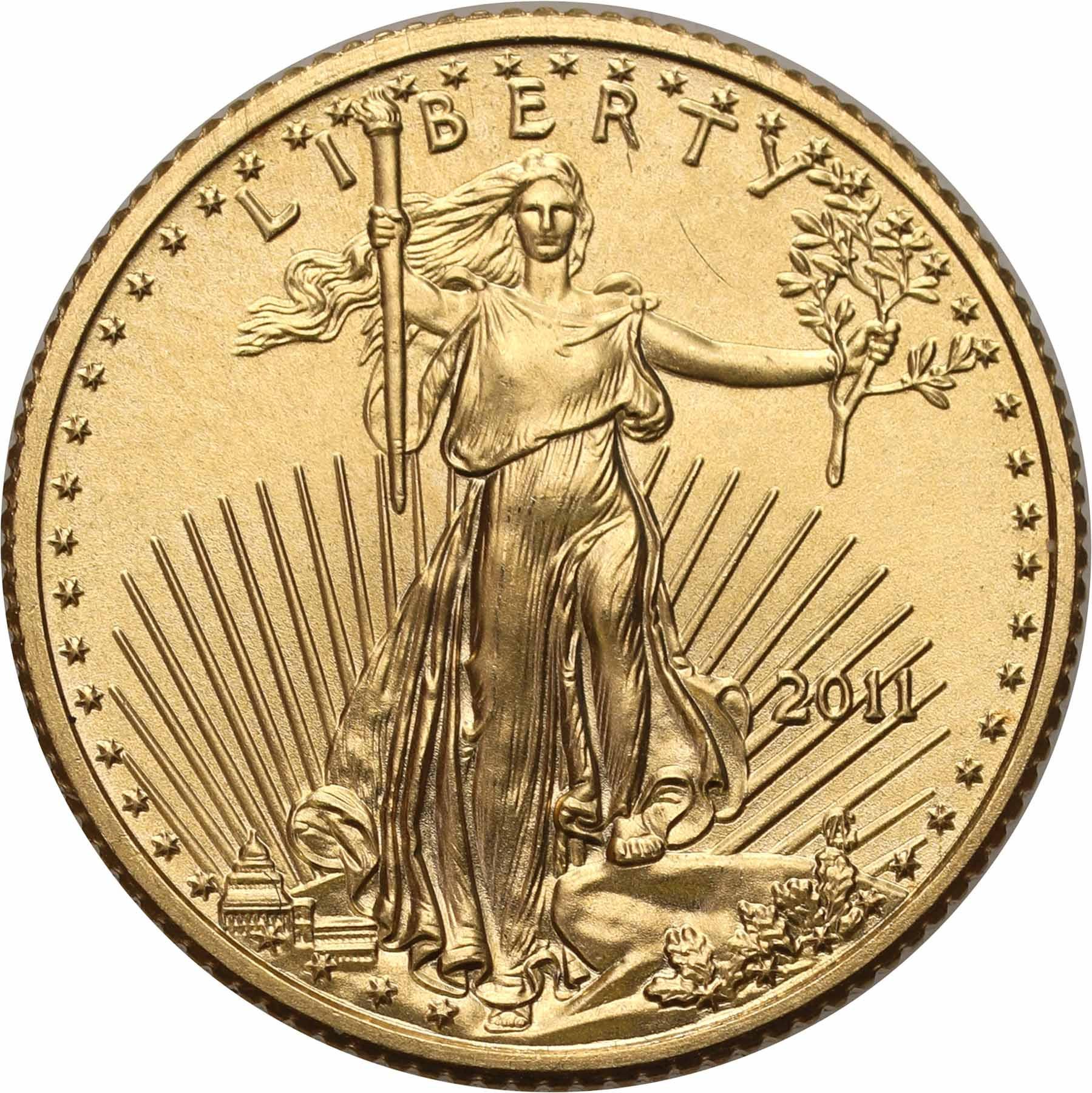 USA. Złote 5 $ dolarów 2011 Orzeł (Eagle) - 1/10 uncji złota