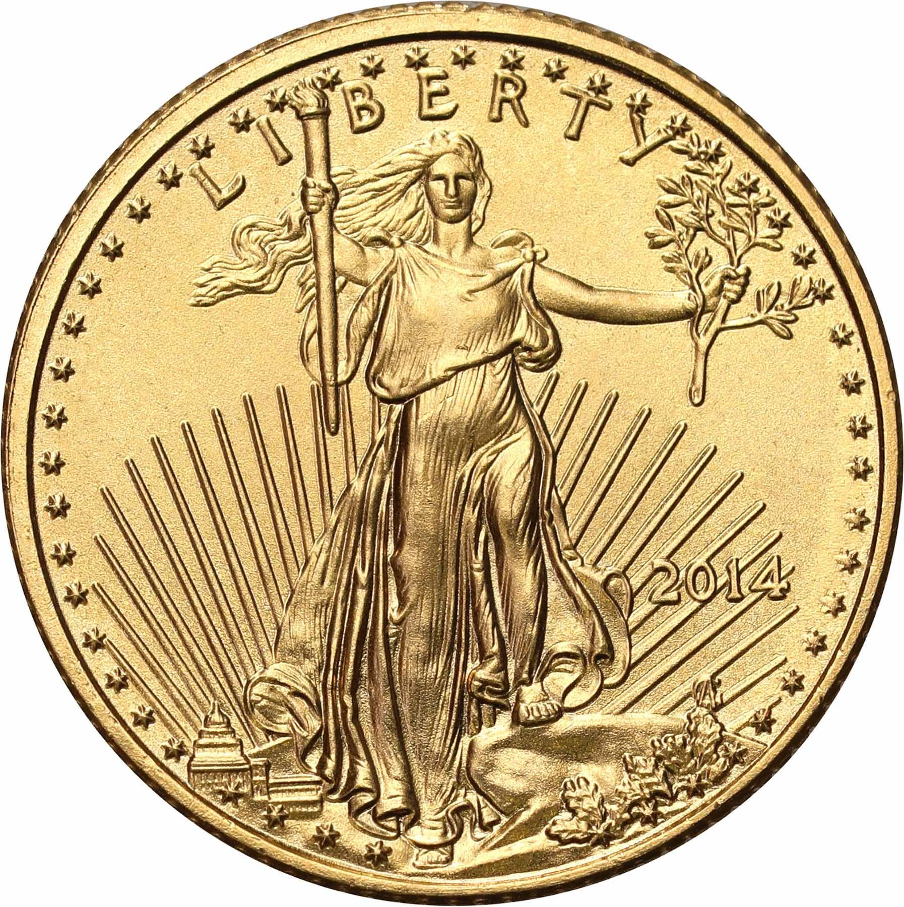 USA. Złote 5 $ dolarów 2014 Orzeł (Eagle) - 1/10 uncji złota