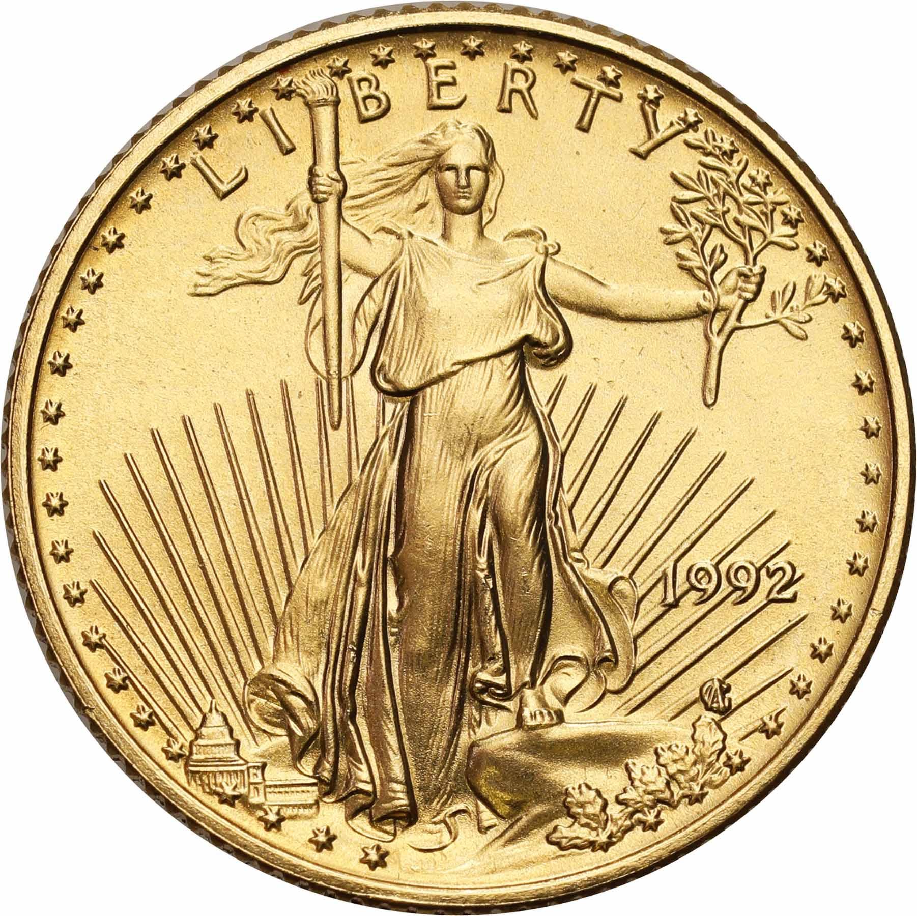 USA. Złote 5 $ dolarów 1992 Orzeł (Eagle) - 1/10 uncji złota