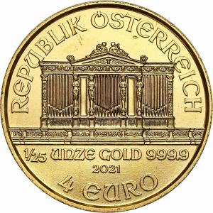 Austria 4 Euro 2021 Filharmonia - 1/25 uncji złota