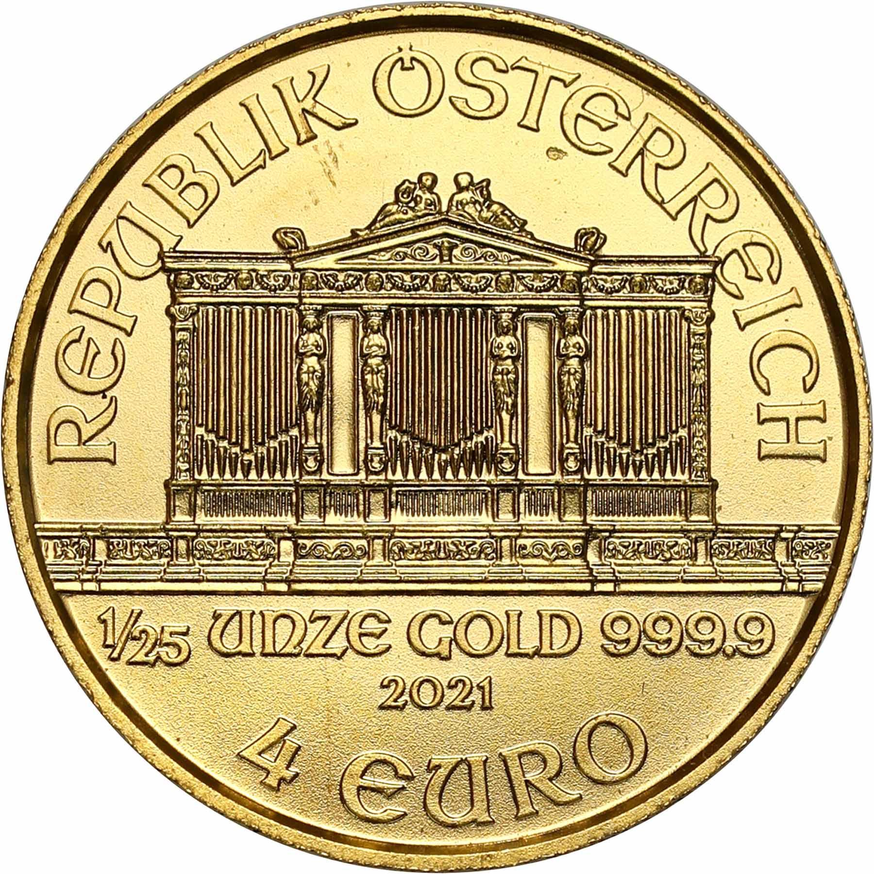 Austria 4 Euro 2021 Filharmonia - 1/25 uncji złota
