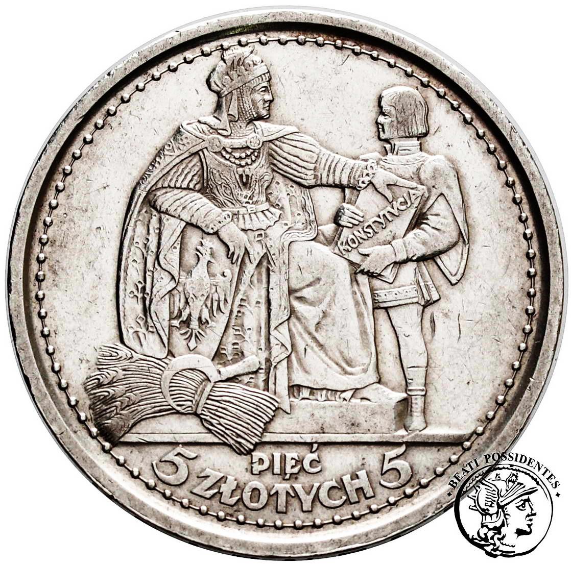 Polska II RP PRÓBA Srebro 5 zł 1925 Konstytucja 81 perełek st. 2