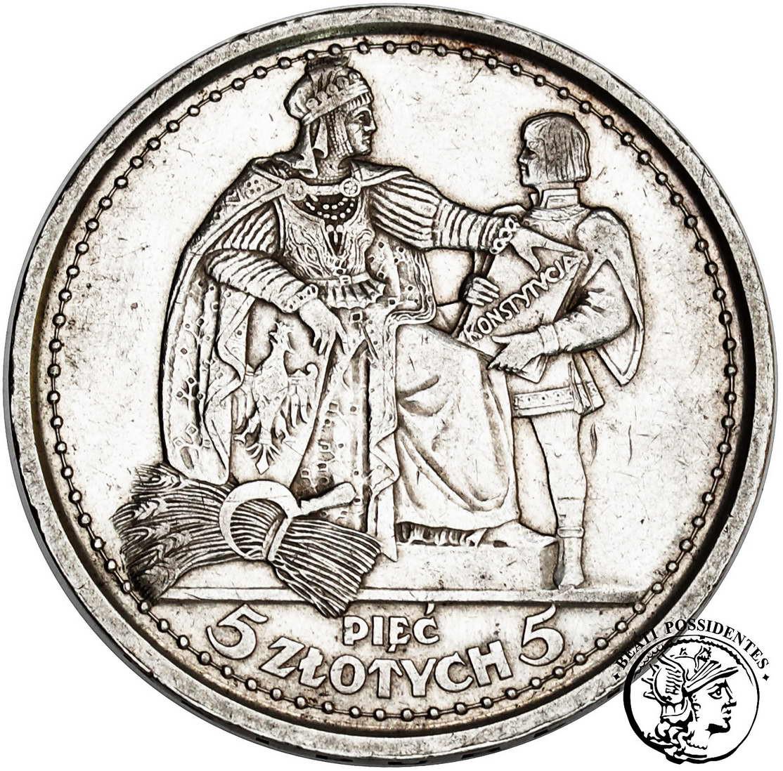 Polska II RP PRÓBA Srebro 5 zł 1925 Konstytucja 81 perełek st. 2